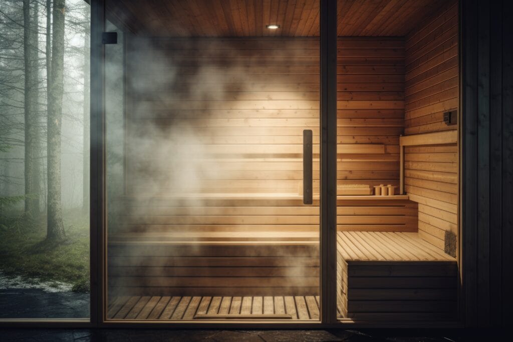 Modern wooden spa cabin with steam outdoor sauna maintenance